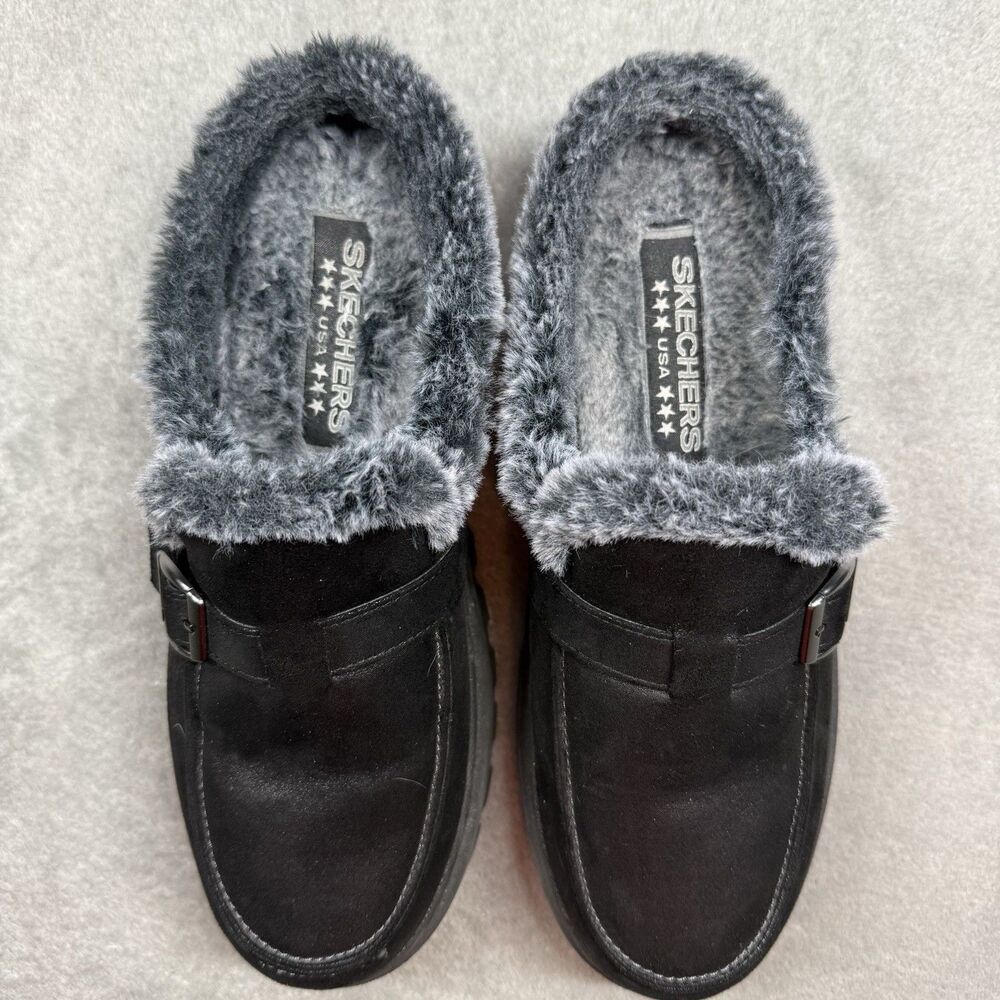 Skechers Women’s Shindigs Forever Reel Mules Women’s 8.5 Black Faux Fur - Picture 2 of 10